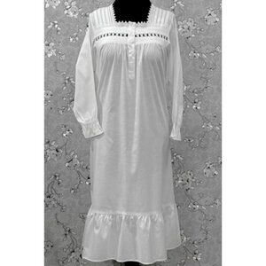 SoieRose SR-1219 Victorian White Cotton Nightgown Long Sleeve Lace Trim Vintage